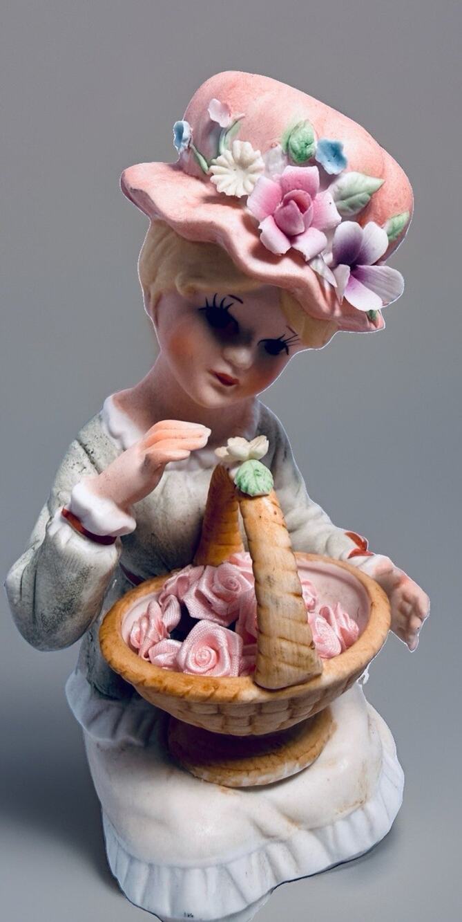 Original Arnart Creation Elegant Lady Figurine Rose Pin Cushion Made In Japan 7”